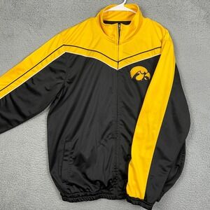 Iowa Hawkeyes Men Large Track Jacket Black Yellow Fleece Lined Full Zip GIII EUC